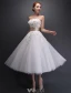 Strapless Applique Lace Flowers Tea Length Short Wedding Dress With Ruffle Sash