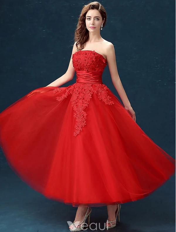 Klassieke Strapless Applique Kant Bloemen Enkellange Ivoor Trouwjurk
