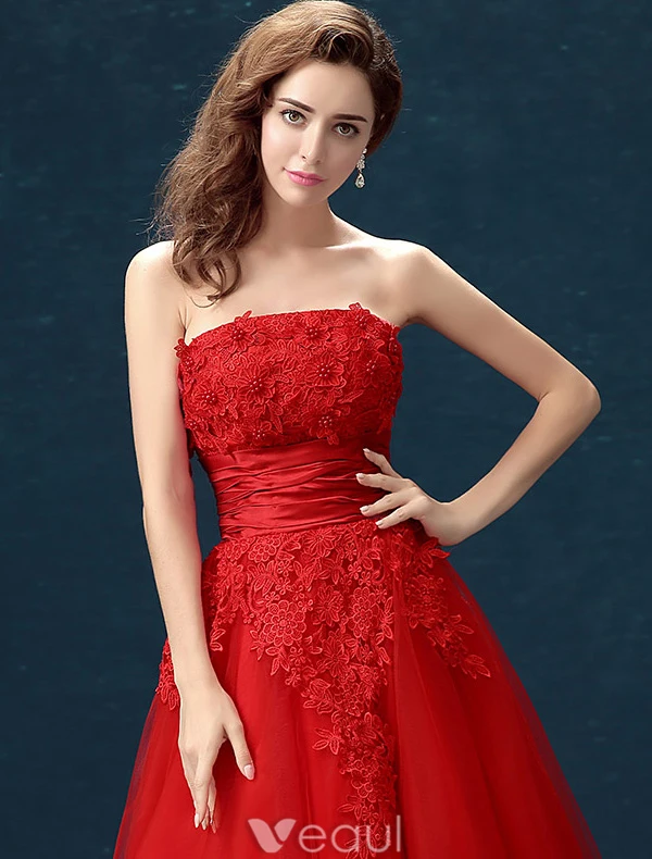 Klassieke Strapless Applique Kant Bloemen Enkellange Ivoor Trouwjurk