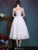 Beautiful Short Wedding Dresses 2016 Off The Shoulder White Lace Wedding Dress With Flower Sash