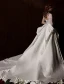 Elegant Wedding Dresses 2016 Vintage Lace Neckline Ivory Ruffle Satin Wedding Dress With Long Tailing