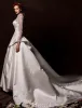 Elegant Wedding Dresses 2016 Vintage Lace Neckline Ivory Ruffle Satin Wedding Dress With Long Tailing