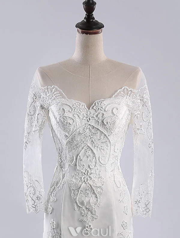Luxury Mermaid Wedding Dresses 2016 Scoop Neck Applique Heart Shaped Lace Wedding Dress With Long Tailing