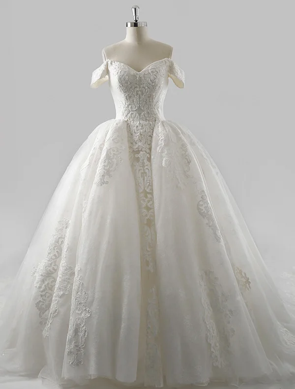 Prinzessin Brautkleider 2016 Ballkleid Quadratischen Ausschnitt Applikation Gehobenen Spitzen Pailletten Rüschen Tüll Hochzeitskleid Mit Langen Tailing