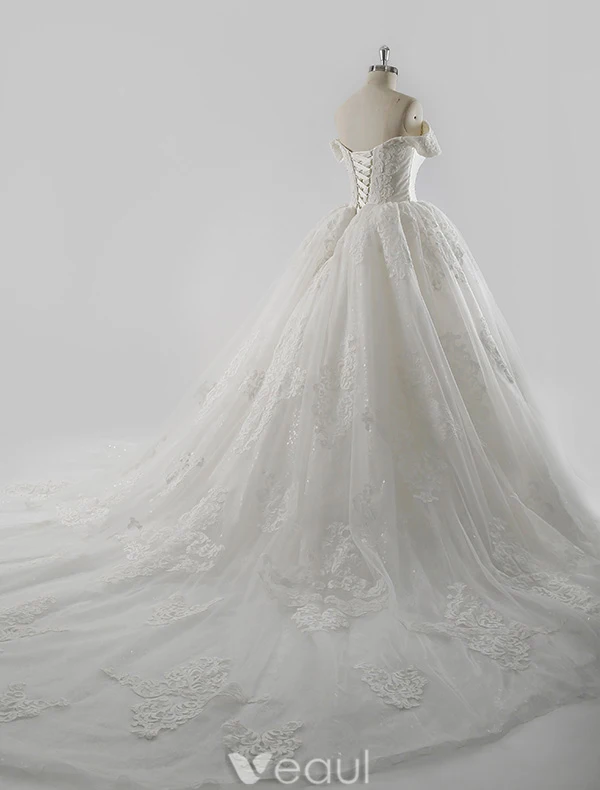 Prinzessin Brautkleider 2016 Ballkleid Quadratischen Ausschnitt Applikation Gehobenen Spitzen Pailletten Rüschen Tüll Hochzeitskleid Mit Langen Tailing