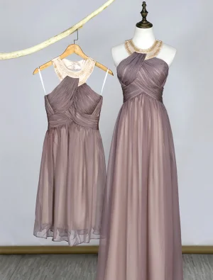 Vakker Selskapskjoler Krystall Tube Scoop Halsen Volanger Champagne Chiffon Kjole
