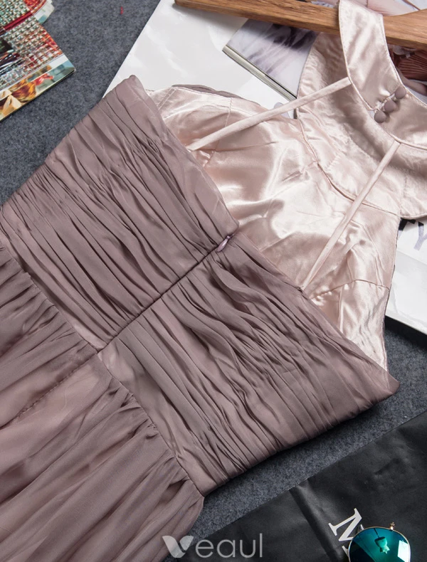 Vakker Selskapskjoler Krystall Tube Scoop Halsen Volanger Champagne Chiffon Kjole