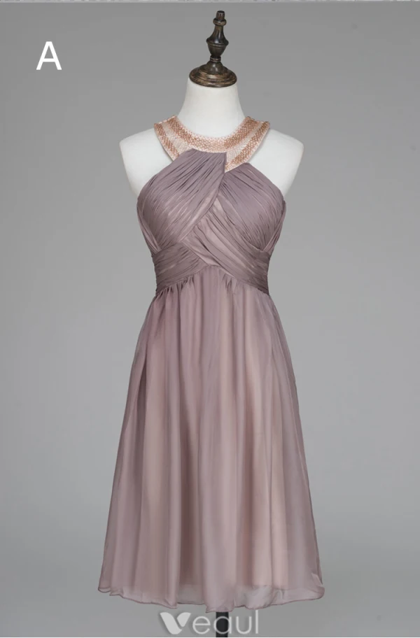 Vakker Selskapskjoler Krystall Tube Scoop Halsen Volanger Champagne Chiffon Kjole