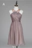 Vakker Selskapskjoler Krystall Tube Scoop Halsen Volanger Champagne Chiffon Kjole