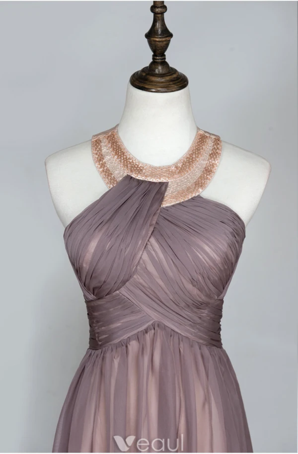 Vakker Selskapskjoler Krystall Tube Scoop Halsen Volanger Champagne Chiffon Kjole
