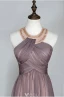 Vakker Selskapskjoler Krystall Tube Scoop Halsen Volanger Champagne Chiffon Kjole