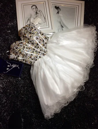 Advanced Handmade Corset Cocktail Dress Beading Crystal White Organza Little Party Dress