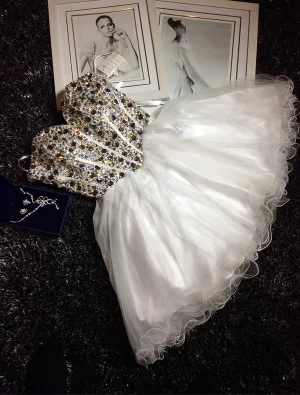 Geavanceerde Handgemaakte Corset Cocktailjurken Kralen Kristal Witte Organza Kleine Feestjurken