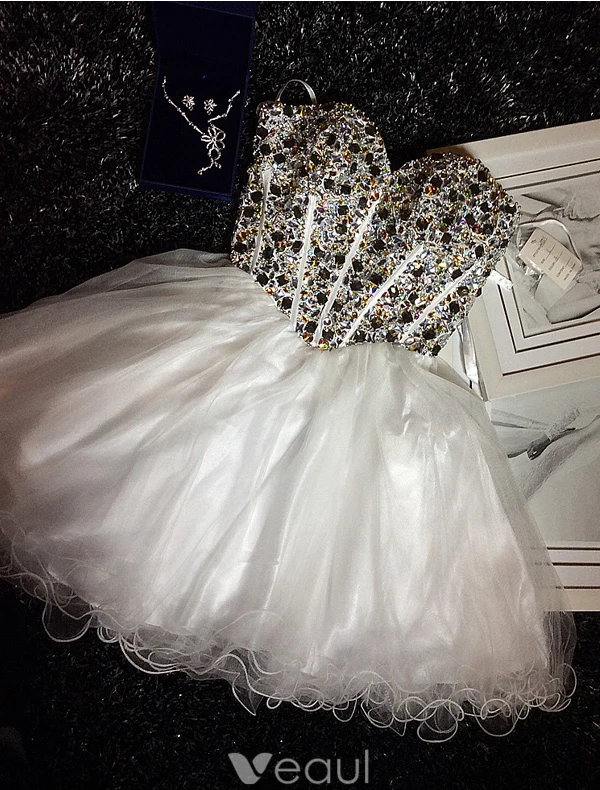 Advanced Handmade Corset Cocktail Dress Beading Crystal White Organza Little Party Dress