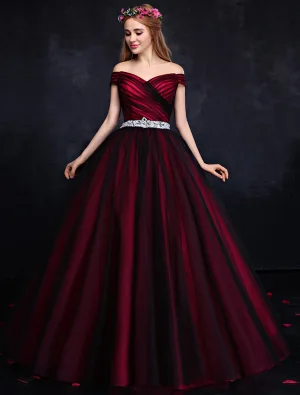 Elegante Prom Dress 2016 De Schouder Ruglooze Bordeaux Formele Jurk Met Pailletten Strass