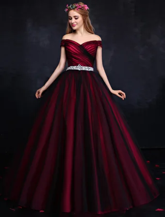 Elegante Prom Dress 2016 De Schouder Ruglooze Bordeaux Formele Jurk Met Pailletten Strass