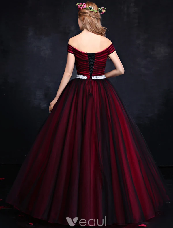 Elegant Balklänning 2016 Av Axeln Backless Vinröda Formell Klänning Med Paljetter Strass