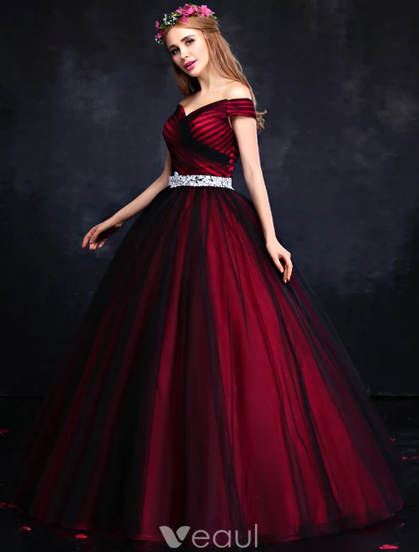 Elegant Balklänning 2016 Av Axeln Backless Vinröda Formell Klänning Med Paljetter Strass