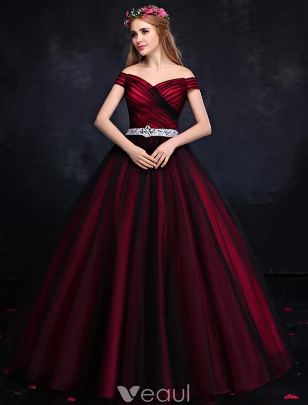 Elegant Balklänning 2016 Av Axeln Backless Vinröda Formell Klänning Med Paljetter Strass