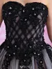 Moda Sweetheart Sukienki na Bal 2016 Długie Cyrkonie Linkę Czarna Tiulowa Sukienka Z Odpadzie