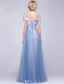 Elegant Evening Dresses 2016 A-line Off The Shoulder Backless Sky Blue Long Dress