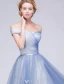 Elegant Evening Dresses 2016 A-line Off The Shoulder Backless Sky Blue Long Dress