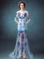 Sexy Evening Dresses 2016  Scoop Neckline Printing Flowers Sequins Tulle Dress