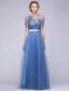 Beautiful Evening Dresses 2016 A-line Square Neckline Applique Sequins Lace Ink Blue Tulle Long Dress With Sash
