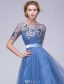 Beautiful Evening Dresses 2016 A-line Square Neckline Applique Sequins Lace Ink Blue Tulle Long Dress With Sash