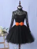 Elegancka Sukienki Koktajlowe Z Koronki Bow-węzeł Krótka Mała Czarna Sukienka Z Długimi Rękawami
