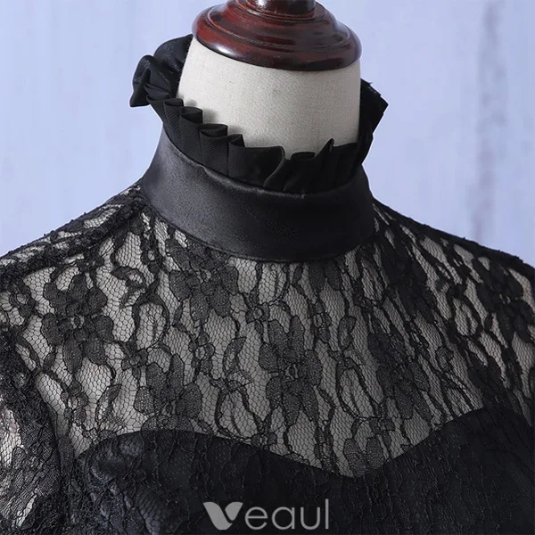 Elegant Lace Party Dress With Bow-knot Short Little Black Dress With Long Sleeves