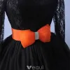 Elegancka Sukienki Koktajlowe Z Koronki Bow-węzeł Krótka Mała Czarna Sukienka Z Długimi Rękawami