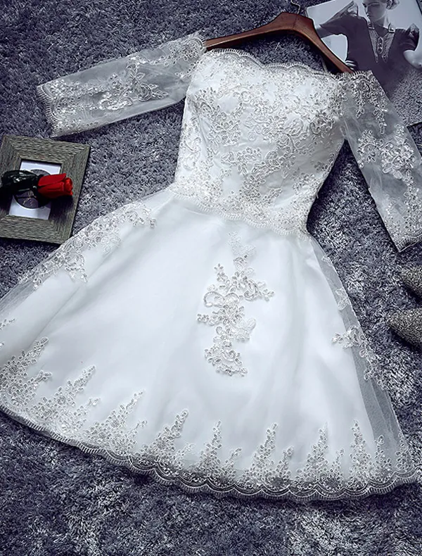 Einfache Kurze Hochzeitskleid 2016 Aus Der Schulter Brautkleid Mit Ärmeln