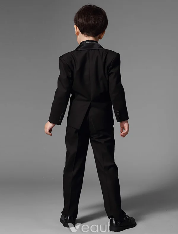 Children's Black Suits With Red Tie, Boys Wedding Suits 5 Sets