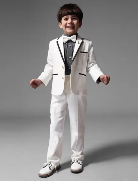 Childrens White Suits, Boys Wedding Suits 4 Sets