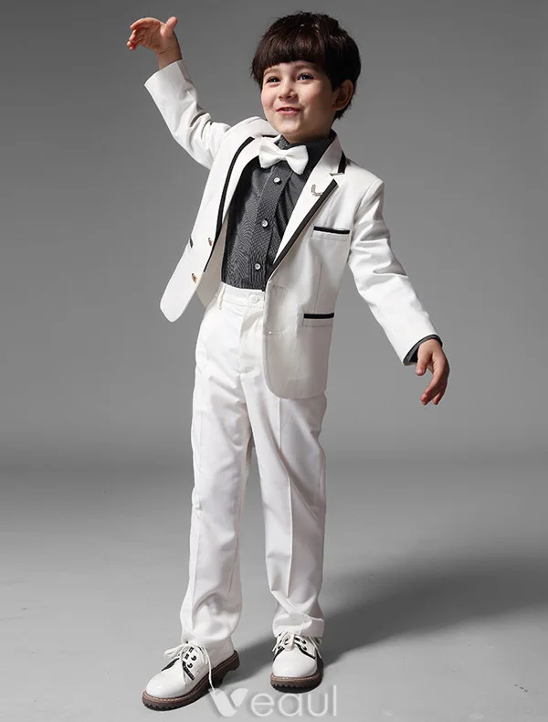 Childrens White Suits, Boys Wedding Suits 4 Sets