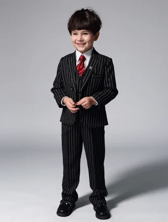 Boy S Black Suits With White Stripes Children S Suits 4 Sets