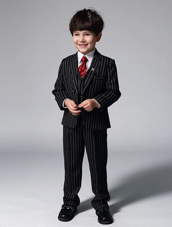 Jongens Zwarte Pakken Met Witte Strepen Kinderen Pakken 4 Sets