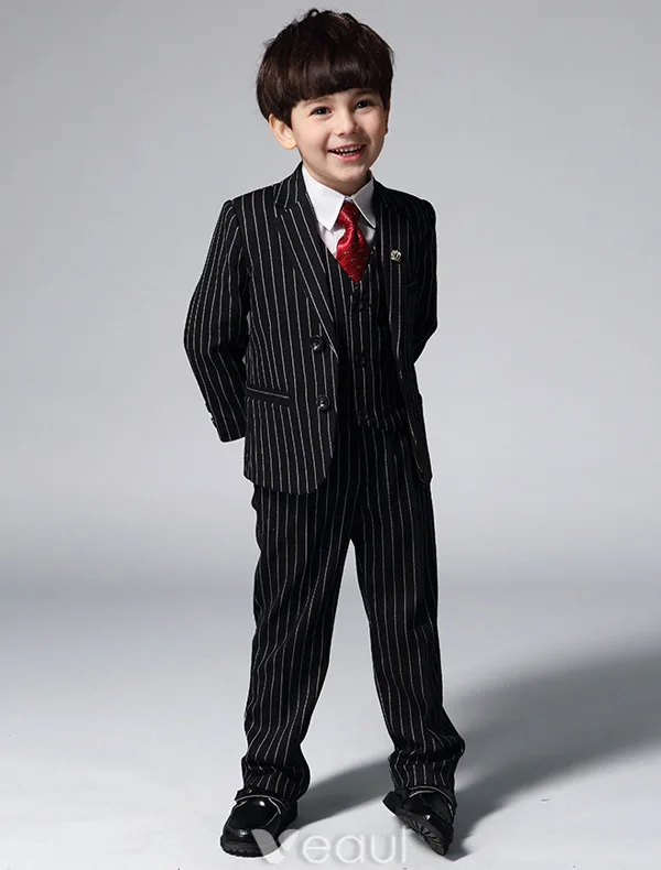 Boy's Black Suits With White Stripes Children‘s Suits 4 Sets