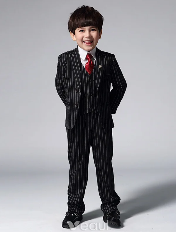 Boy's Black Suits With White Stripes Children‘s Suits 4 Sets