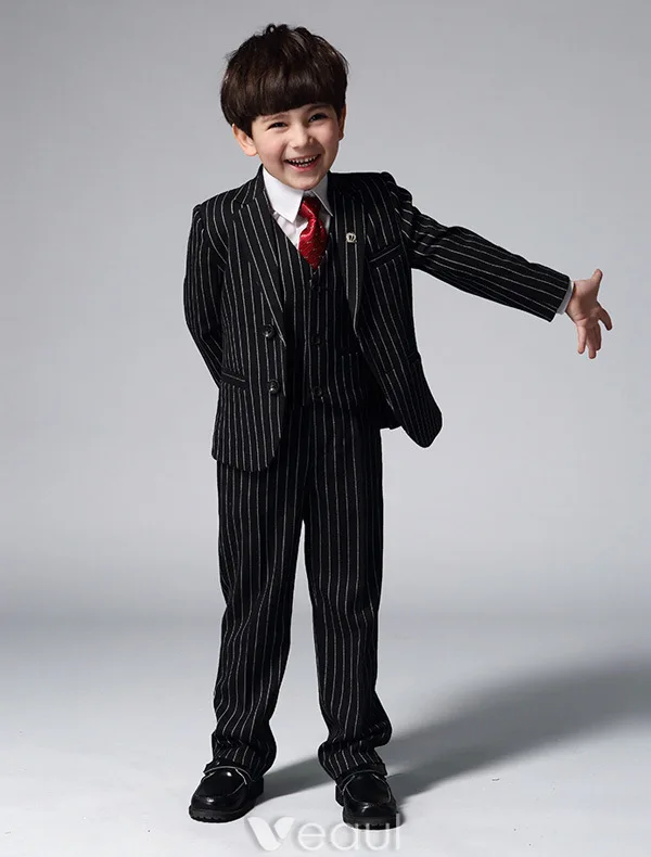 Boy's Black Suits With White Stripes Children‘s Suits 4 Sets