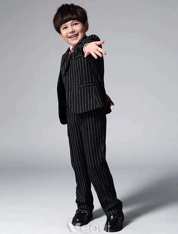 Boy's Black Suits With White Stripes Children‘s Suits 4 Sets