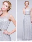 Robe De Soirée Paillettes 2016 Ramasser Dentelle Paillettes Robe Dos Nu Argenté Décolleté Avec Des Feuilles De Métal Ceinture