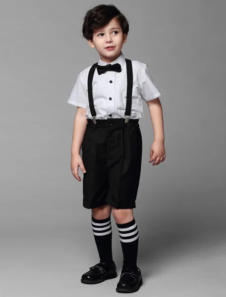 Boys White Shirt With Black Pants Childrens Suits 4 Sets