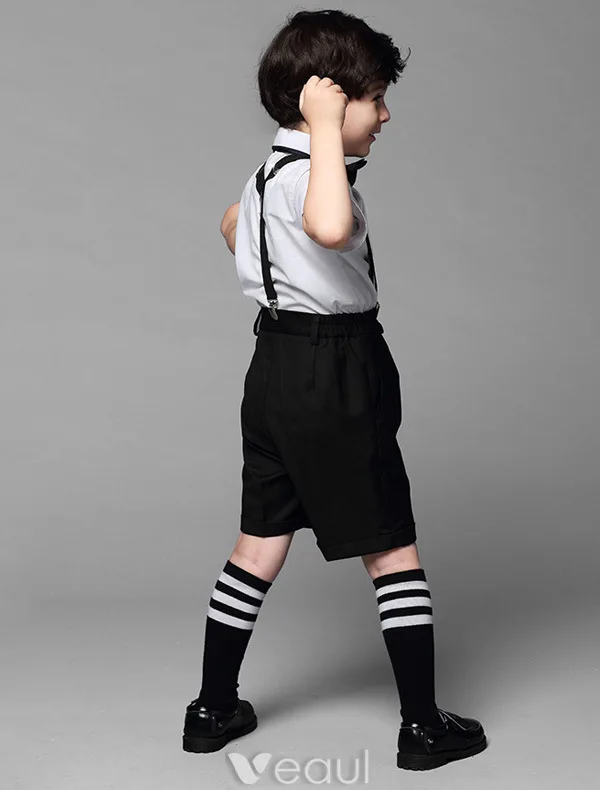 Boys White Shirt With Black Pants Childrens Suits 4 Sets
