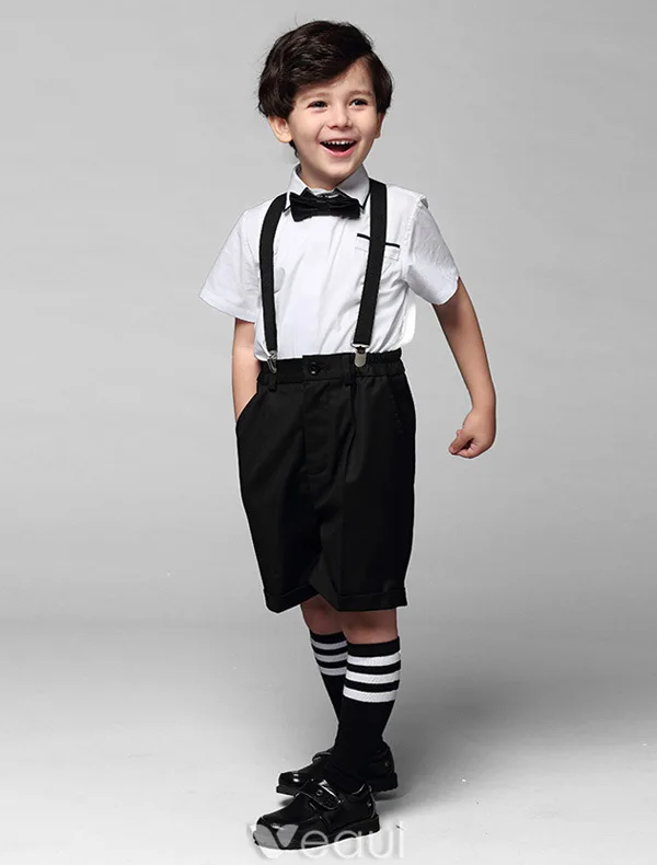 Boys White Shirt With Black Pants Childrens Suits 4 Sets