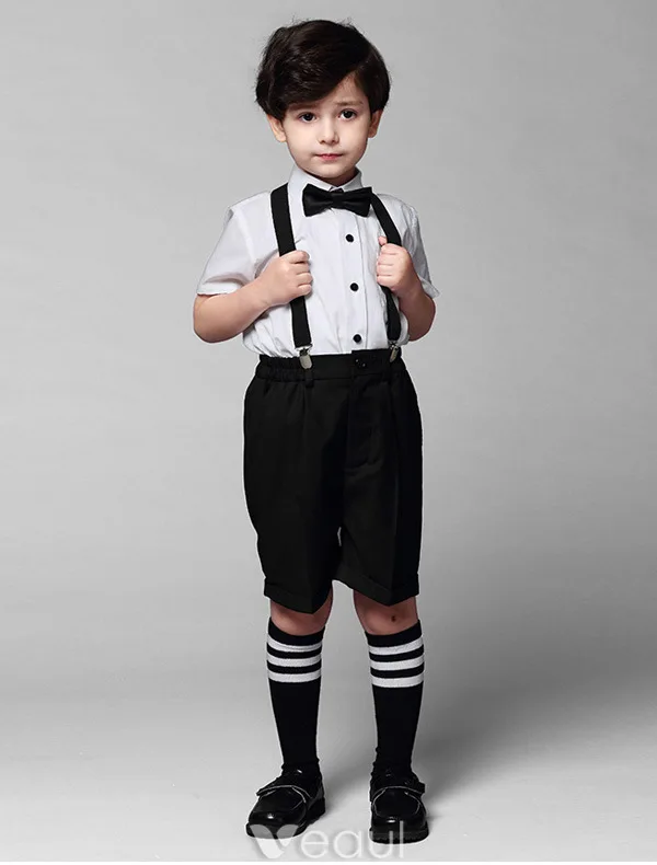 Boys White Shirt With Black Pants Childrens Suits 4 Sets