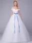 Elegant Wedding Dresses 2016 Off The Shoulder Applique Lace Ball Gown Wedding Dress With Blue Sash
