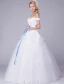 Elegant Wedding Dresses 2016 Off The Shoulder Applique Lace Ball Gown Wedding Dress With Blue Sash