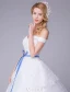 Elegant Wedding Dresses 2016 Off The Shoulder Applique Lace Ball Gown Wedding Dress With Blue Sash